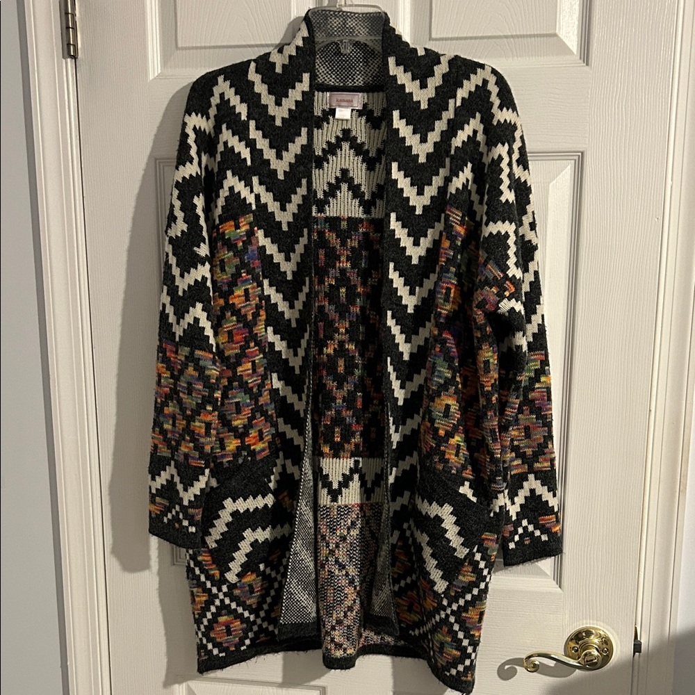 Multicolor Chevron Open Front Cardigan